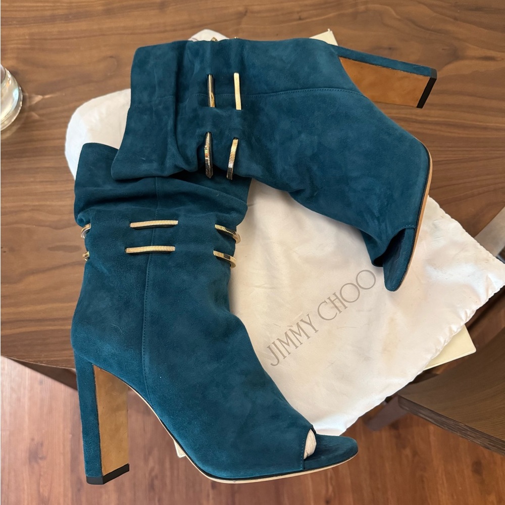 Jimmy Choo Blue and Gold Heeled Boots size 9
